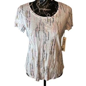 Tribal Jeans Women's White Multi Color Dash Print  Short Sleeve Top Size‎ XS